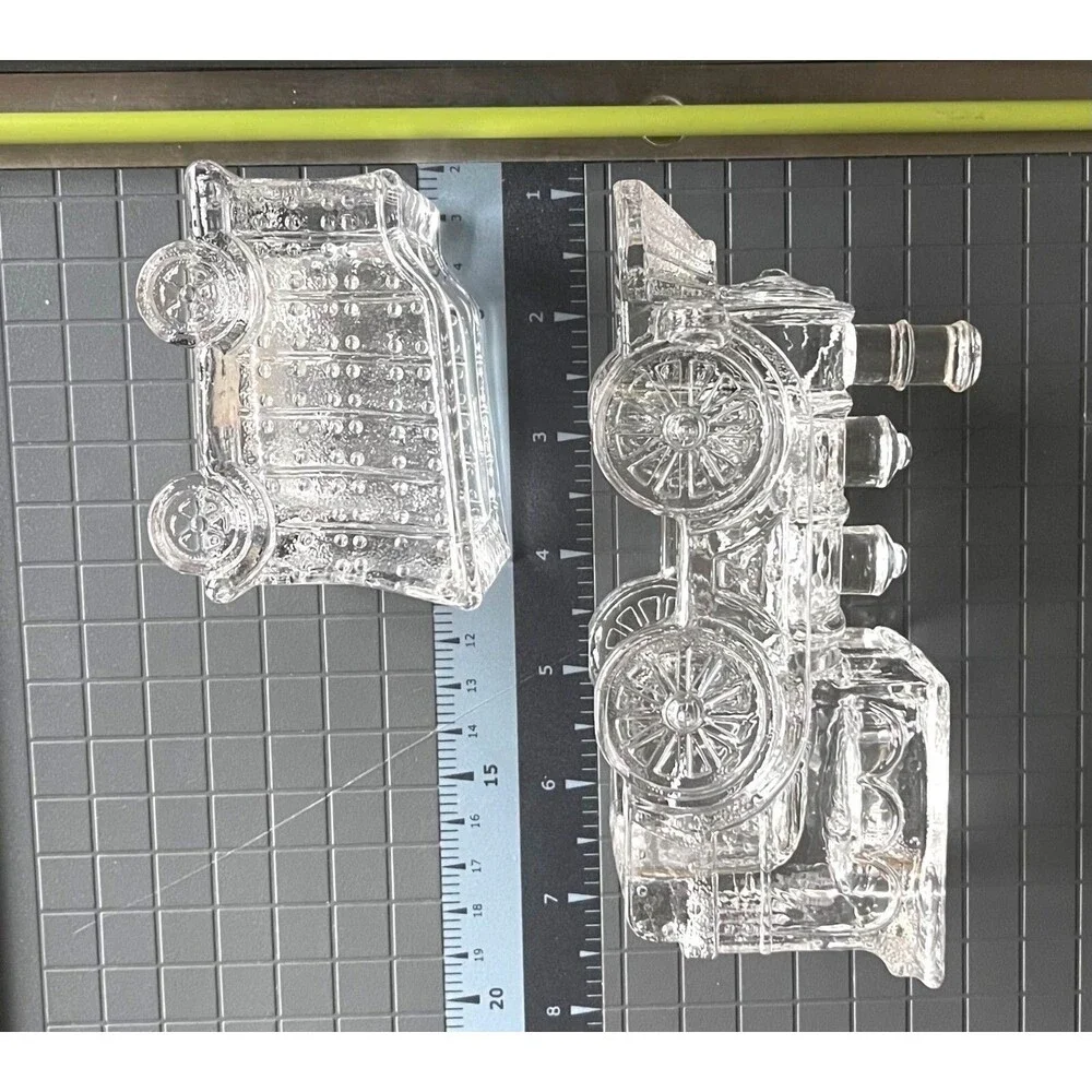 Fitz & Floyd Crystal Glass Train Votive 3pc Holiday Train Box Locomotive Wagon